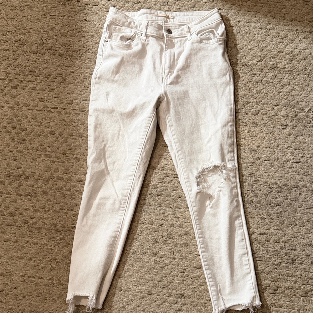 Levi's White High Rise Skinny Distressed Ankle Jeans